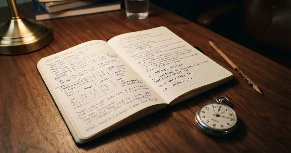 An open notebook with a pencil and a stopwatch on a wooden table