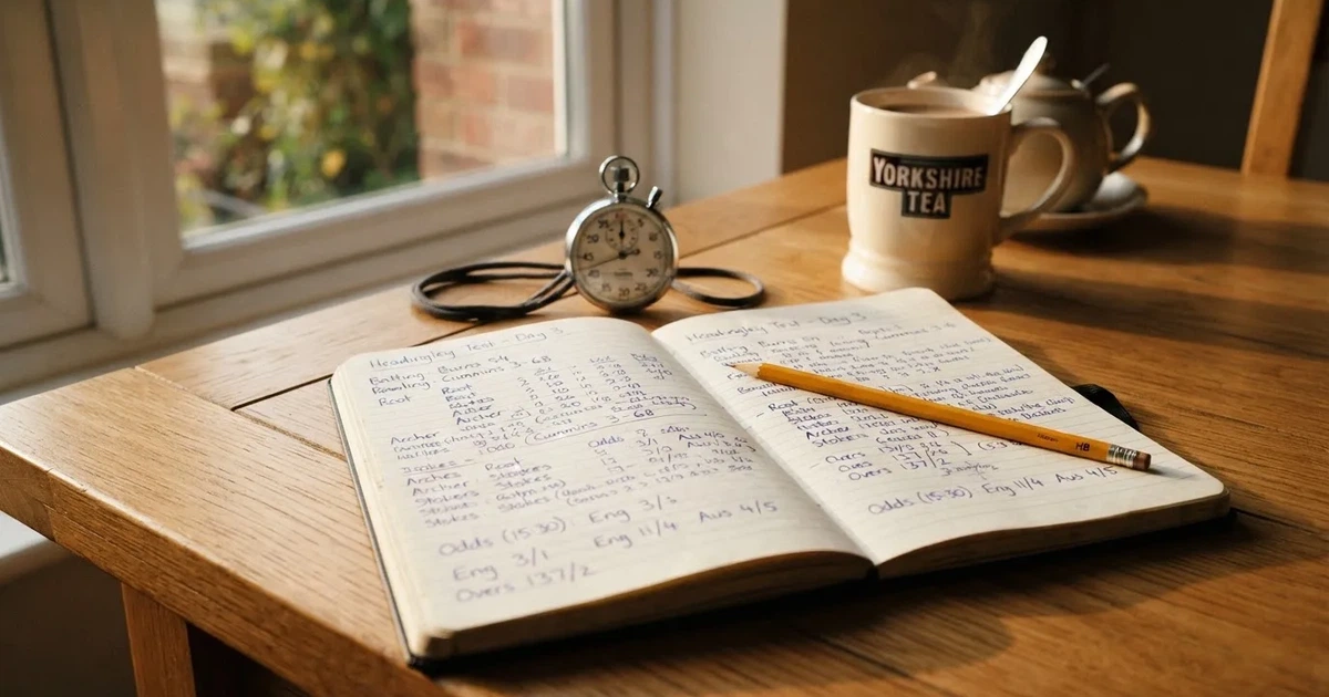 An open notebook with a pencil and a stopwatch on a wooden table