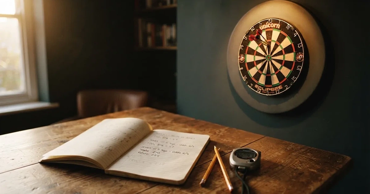 An open notebook with a pencil and a stopwatch on a wooden table