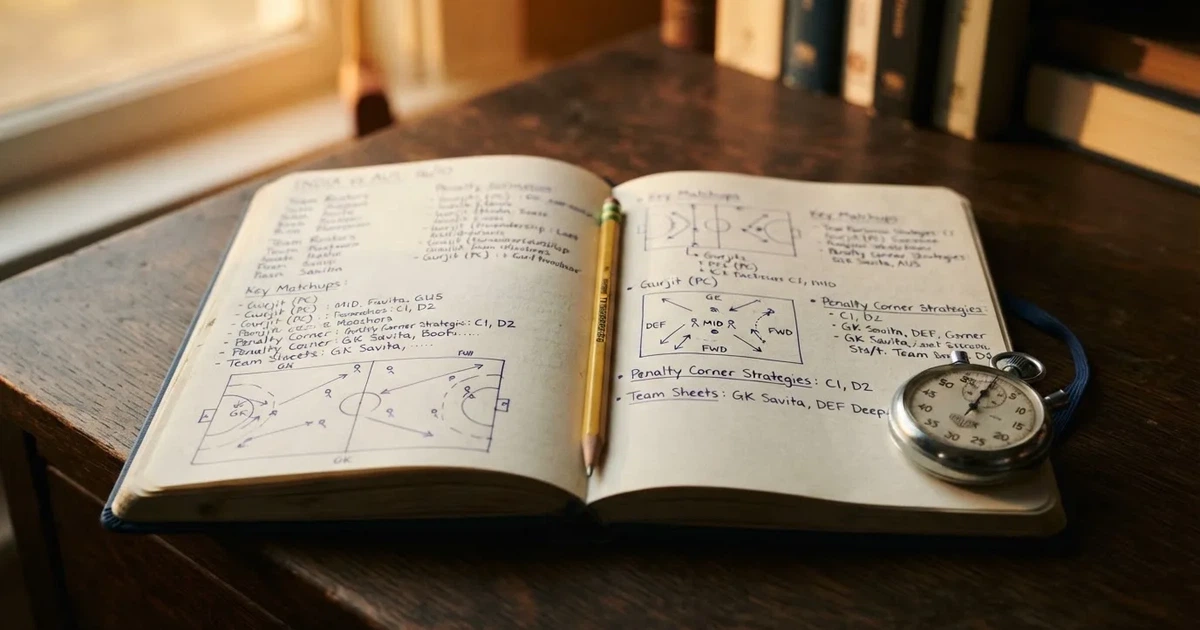 An open notebook with a pencil and a stopwatch on a wooden table