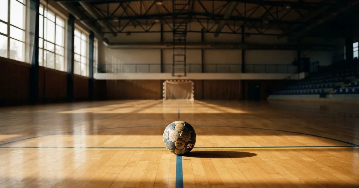 A ball on the centre spot of a grass pitch in morning light
