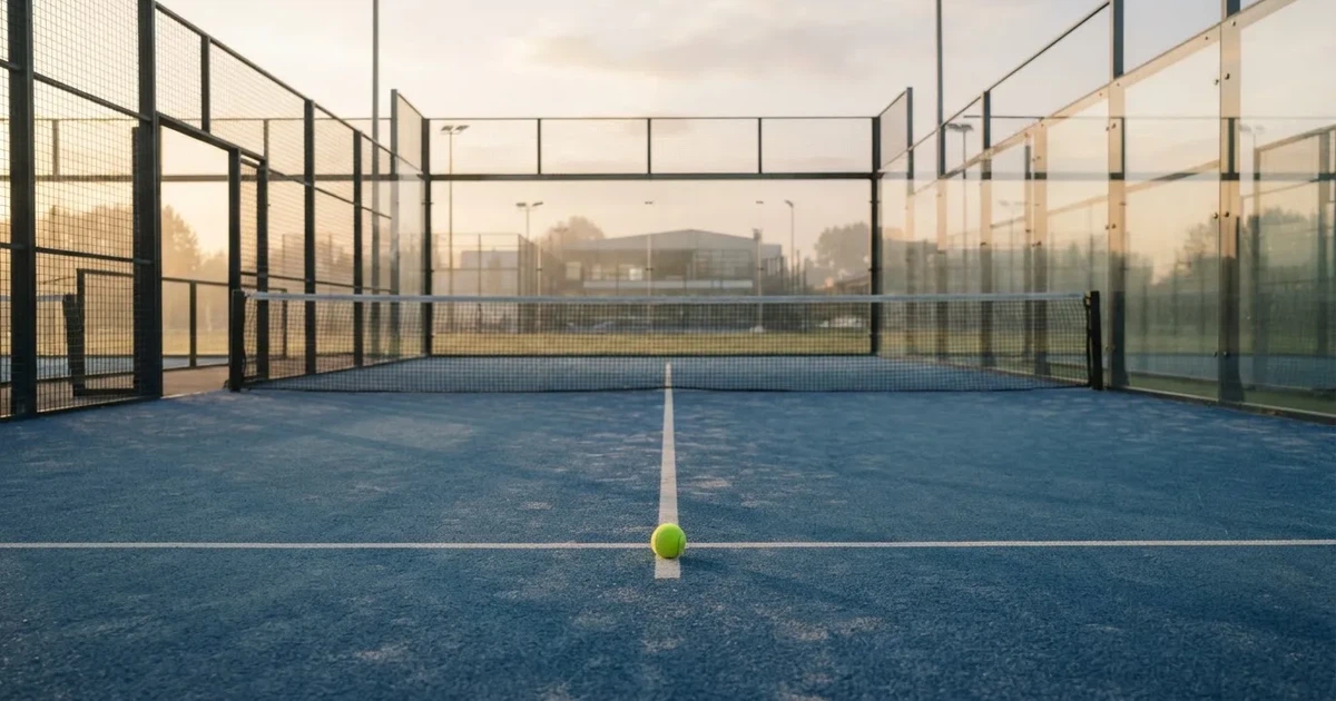 A ball on the centre spot of a grass pitch in morning light