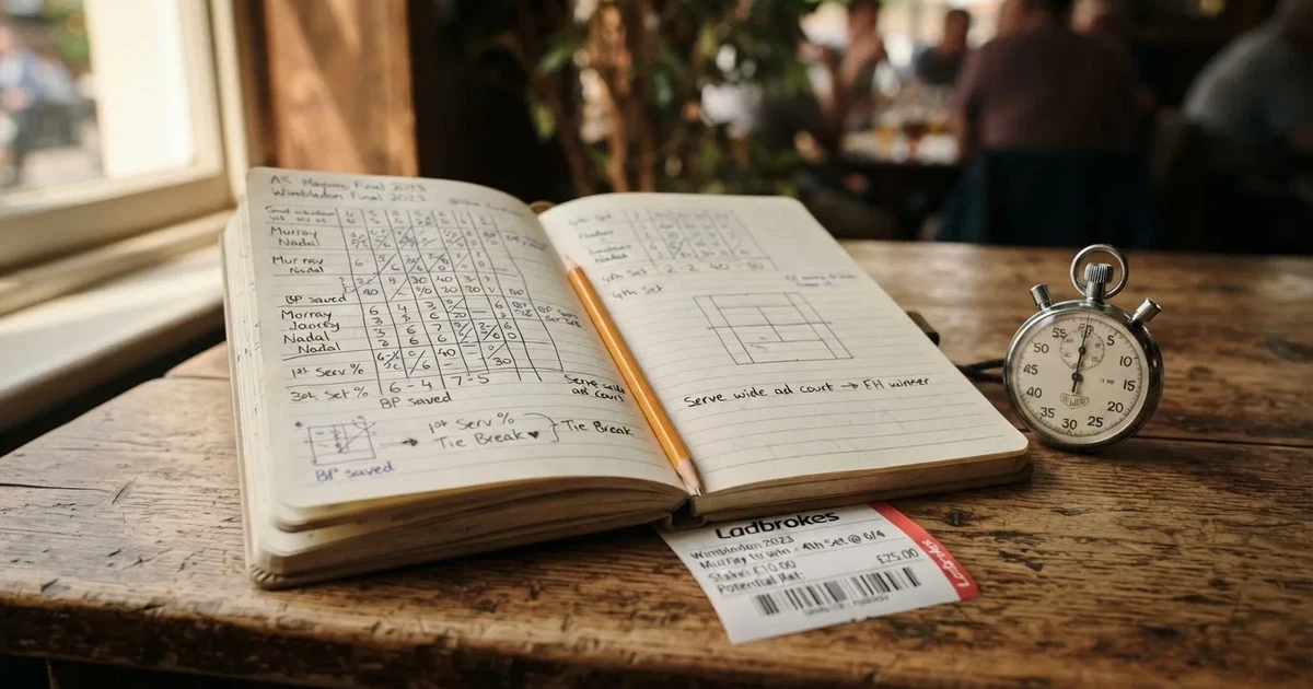 An open notebook with a pencil and a stopwatch on a wooden table