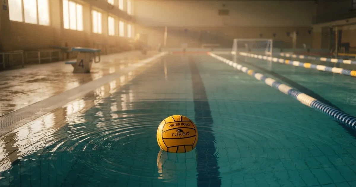 A ball on the centre spot of a grass pitch in morning light